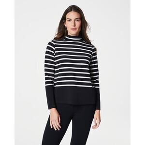 SPANX Striped Long Sleeve Turtleneck Top - Black & White XS
